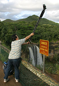 Taking pictures of the Wailua waterfall
